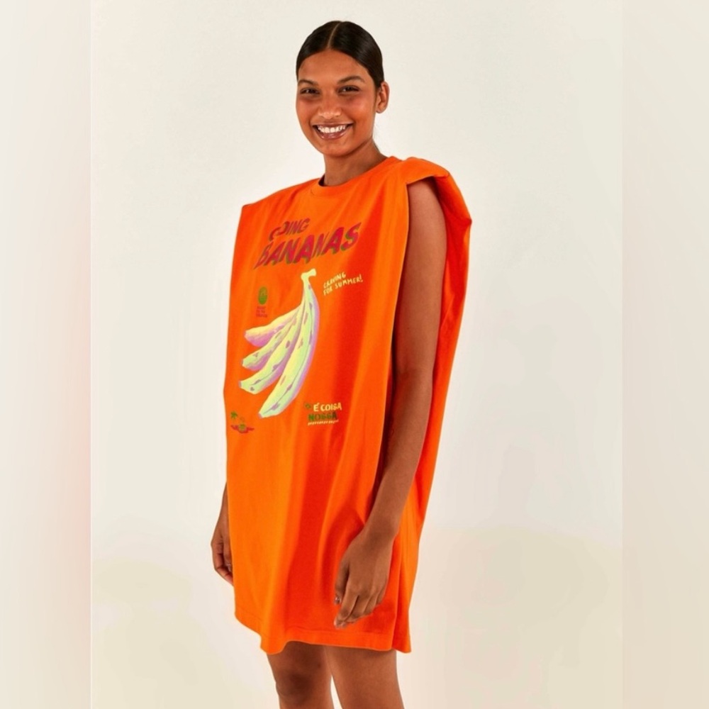 FARM Rio Bright Orange Banana Graphic Mini Dress